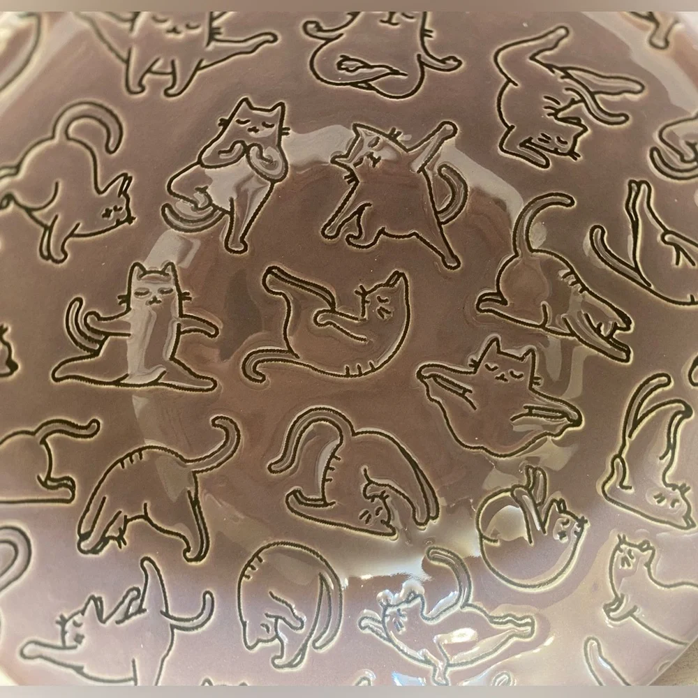 Signature 🐱 🐾 Yoga cat screen embossed Elevated cat bowl Ancient Purple New